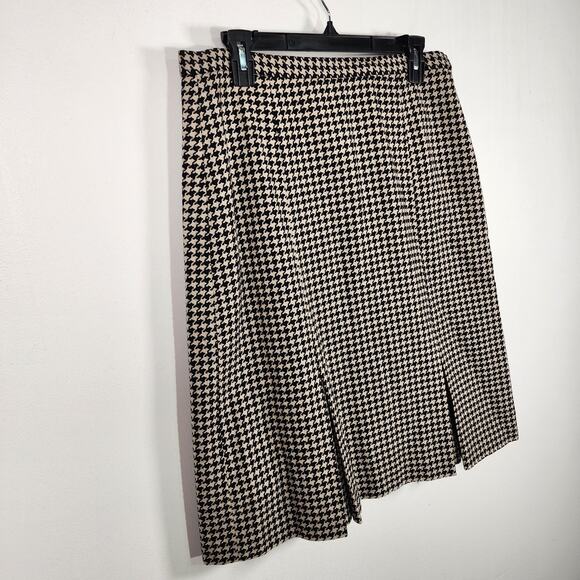 Eddie Bauer Womens Skirt Wool Blend Black Houndstooth Pleated Size 12 Academia - Picture 4 of 13
